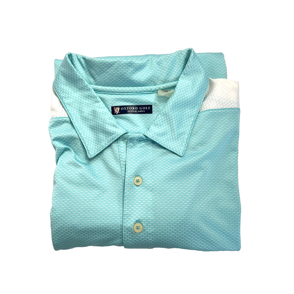 Oxford Golf Mens XL Super Dry Polo Shirt Aqua White Golf Performance